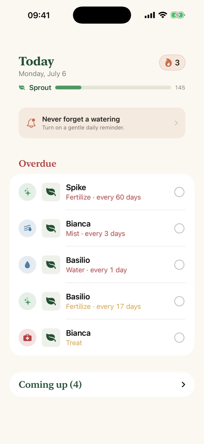 Today screen with care tasks due